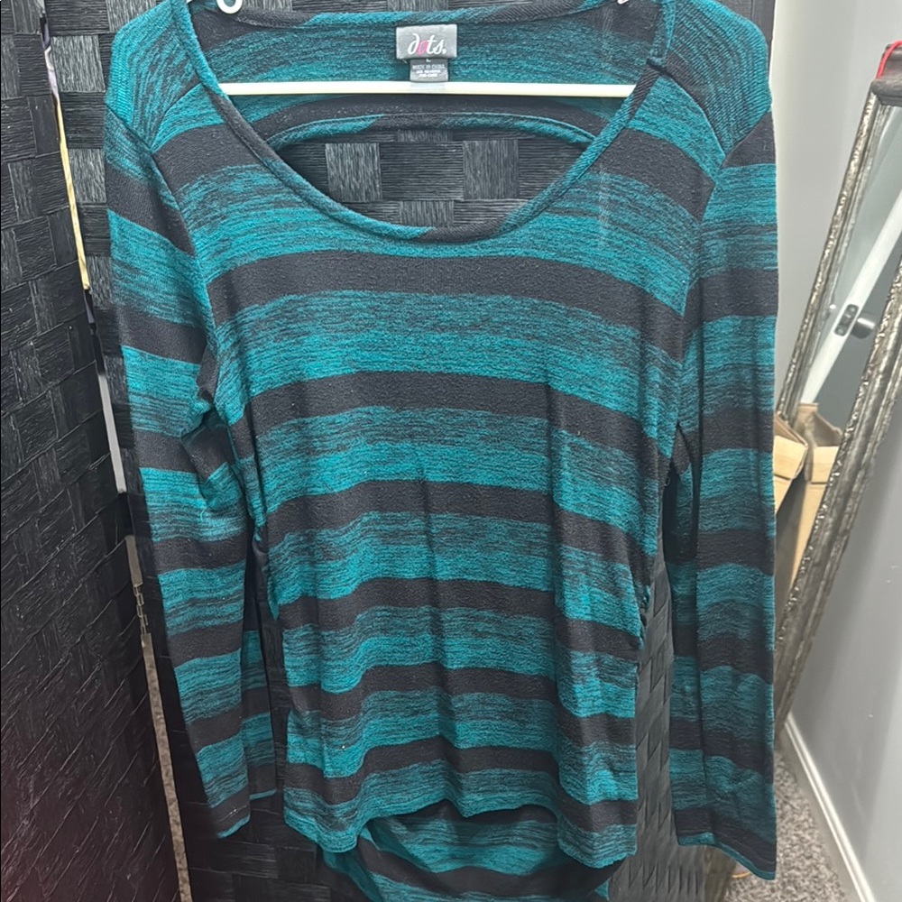 Teal and Black Striped Women's Top by Dots